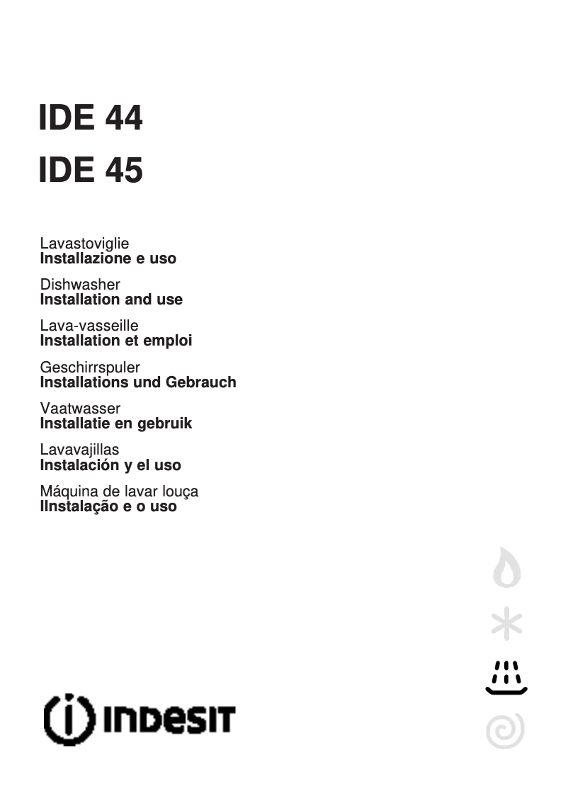 Page 1 de la notice Manuel utilisateur Indesit IDE 44