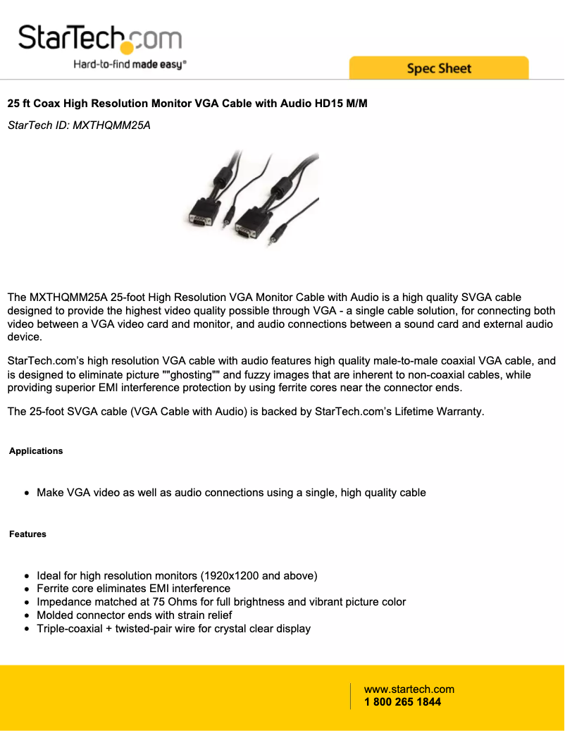 Page 1 de la notice Manuel utilisateur StarTech.com MXTHQMM25A