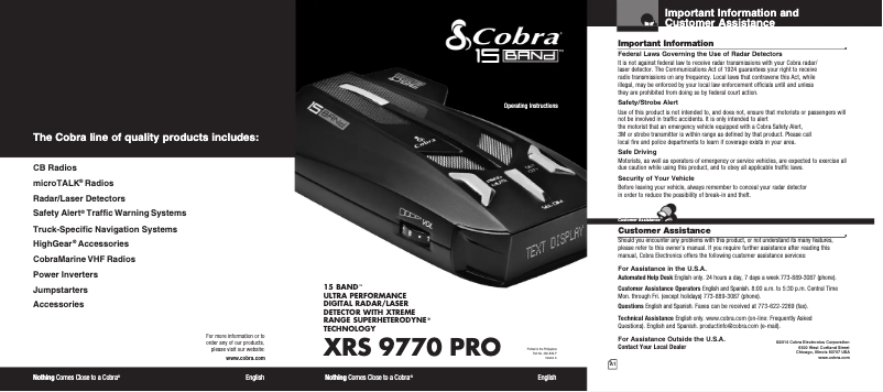 Page 1 de la notice Manuel utilisateur Cobra XRS 9770 Pro