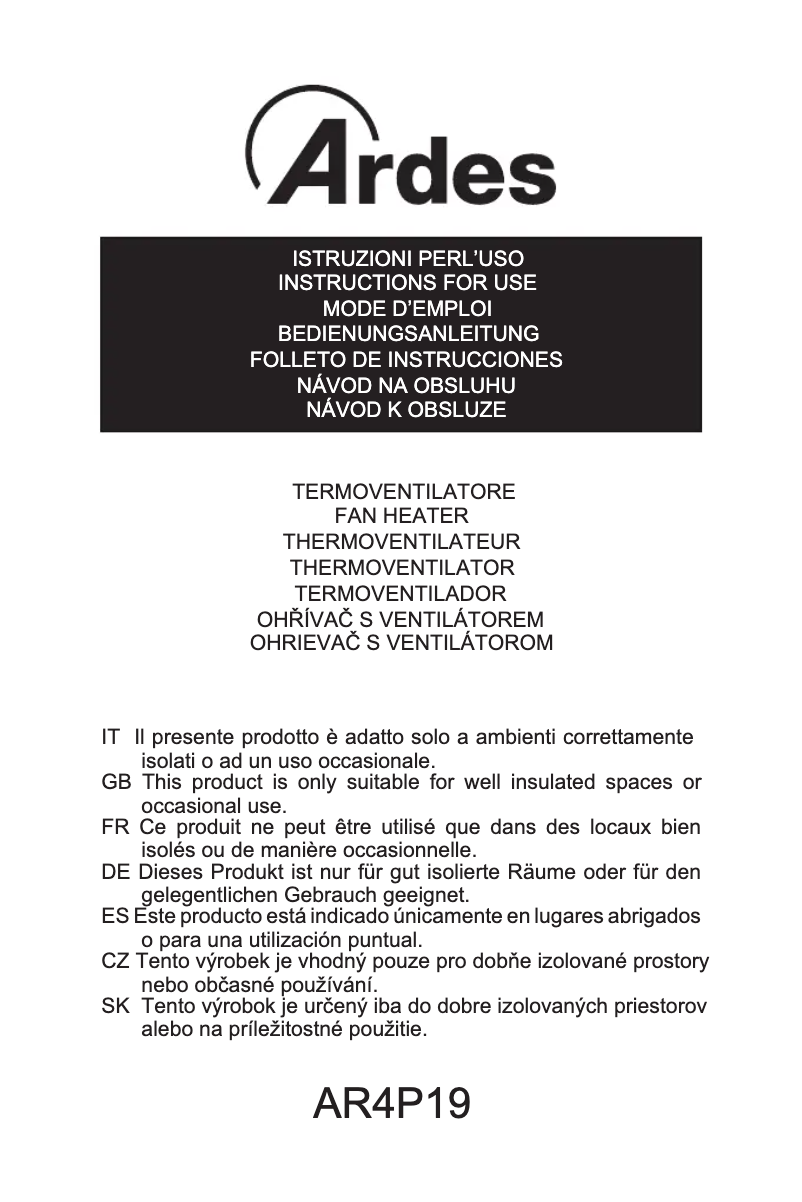 Image de la première page du manuel de l'appareil AR4P19