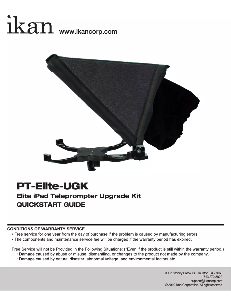 Page 1 de la notice Manuel utilisateur Ikan PT-Elite-UGK