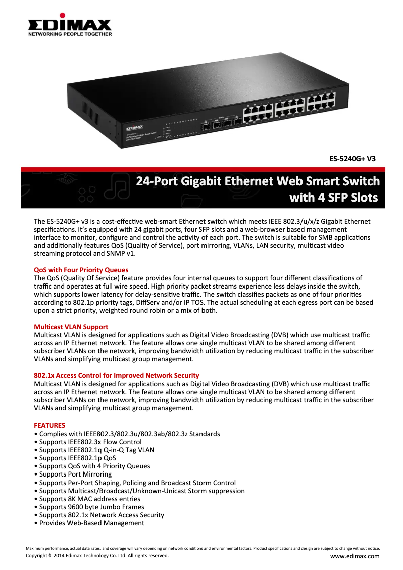 Page n°1 - Fiche technique Edimax ES-5240G+ V3