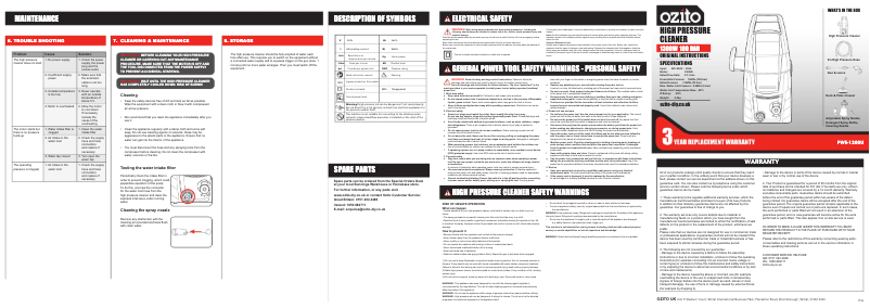Page n°1 - Manuel utilisateur Ozito PWE-1300U