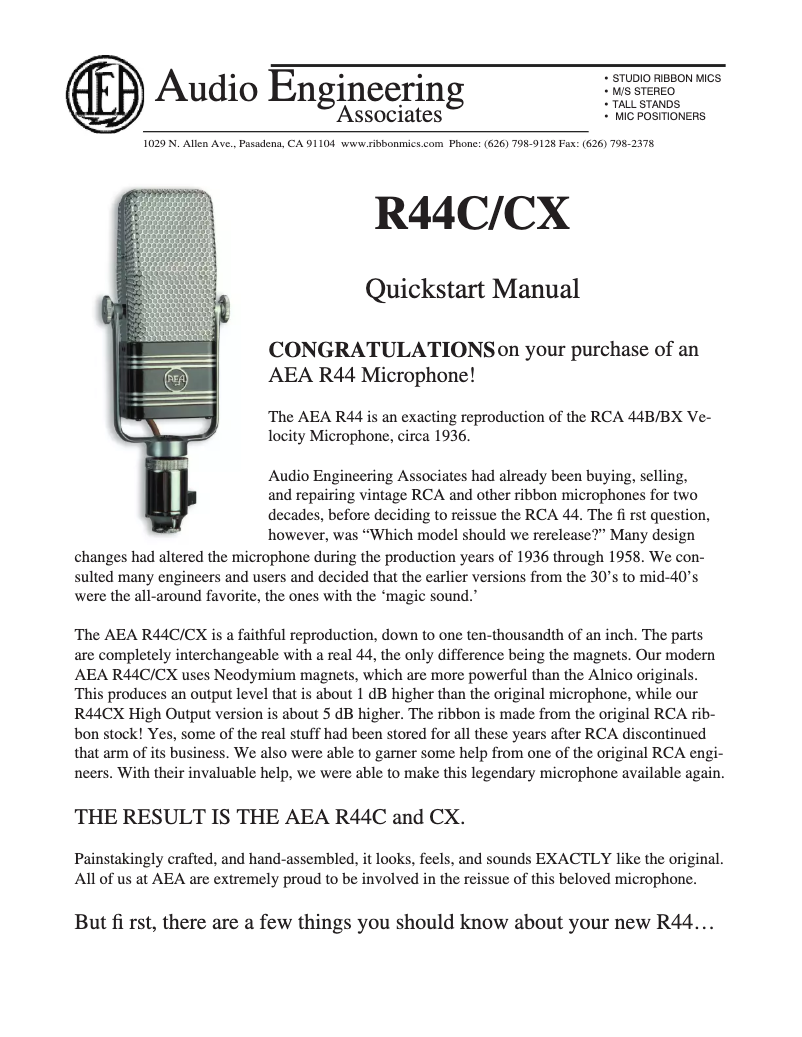 Page n°1 - Manuel utilisateur AEA R44CX