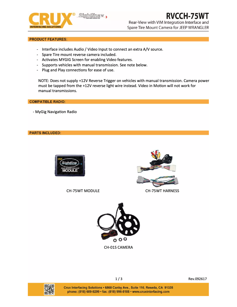 Image de la première page du manuel de l'appareil RVCCH-75WTC