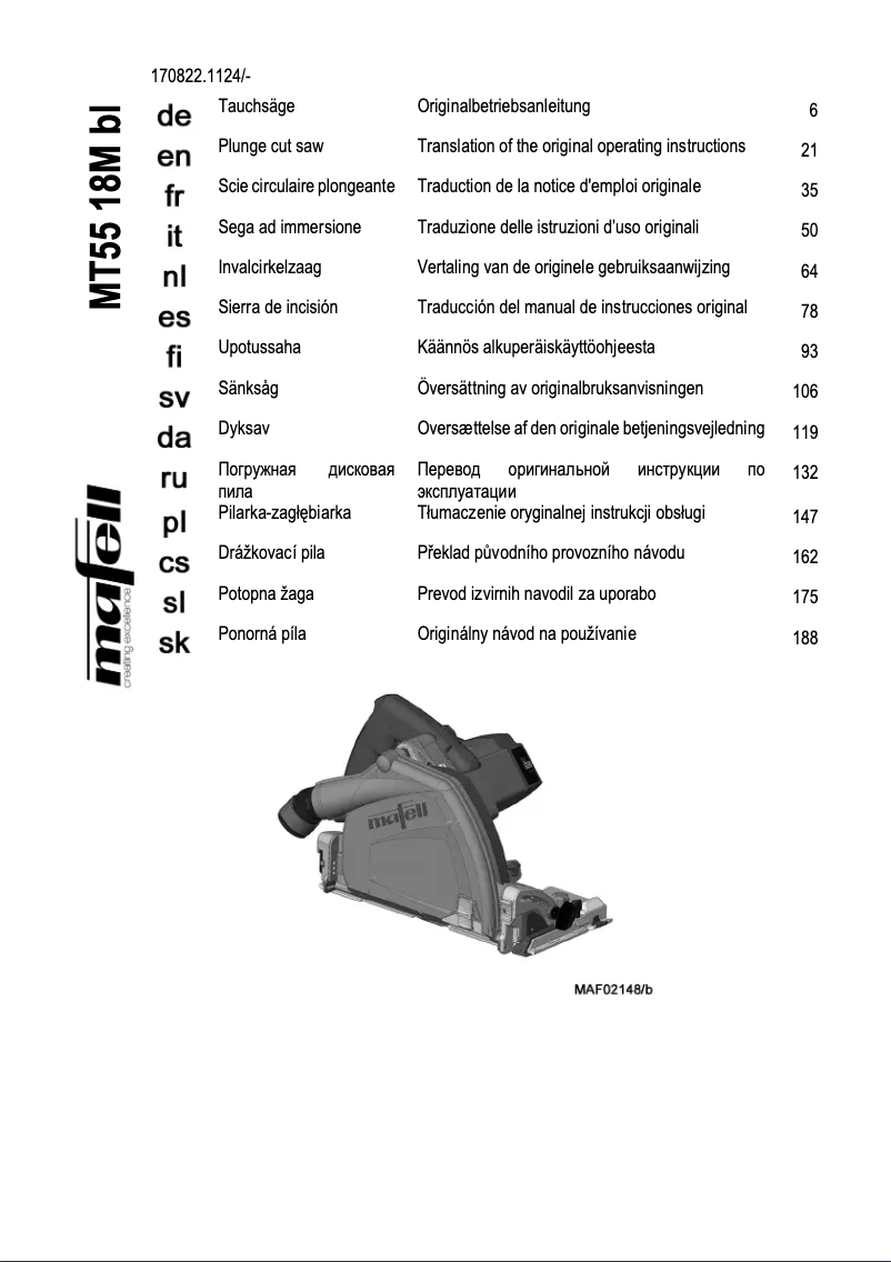 Page n°1 - Manuel utilisateur Mafell MT55 18M bl
