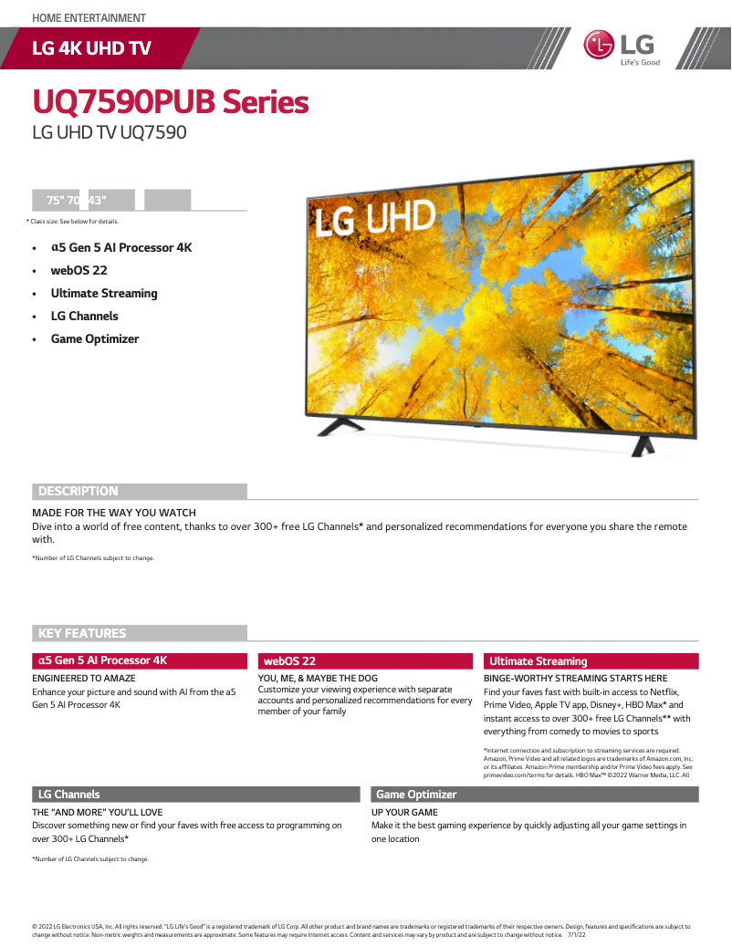 Page n°1 - Fiche technique LG 75UQ7590PUB