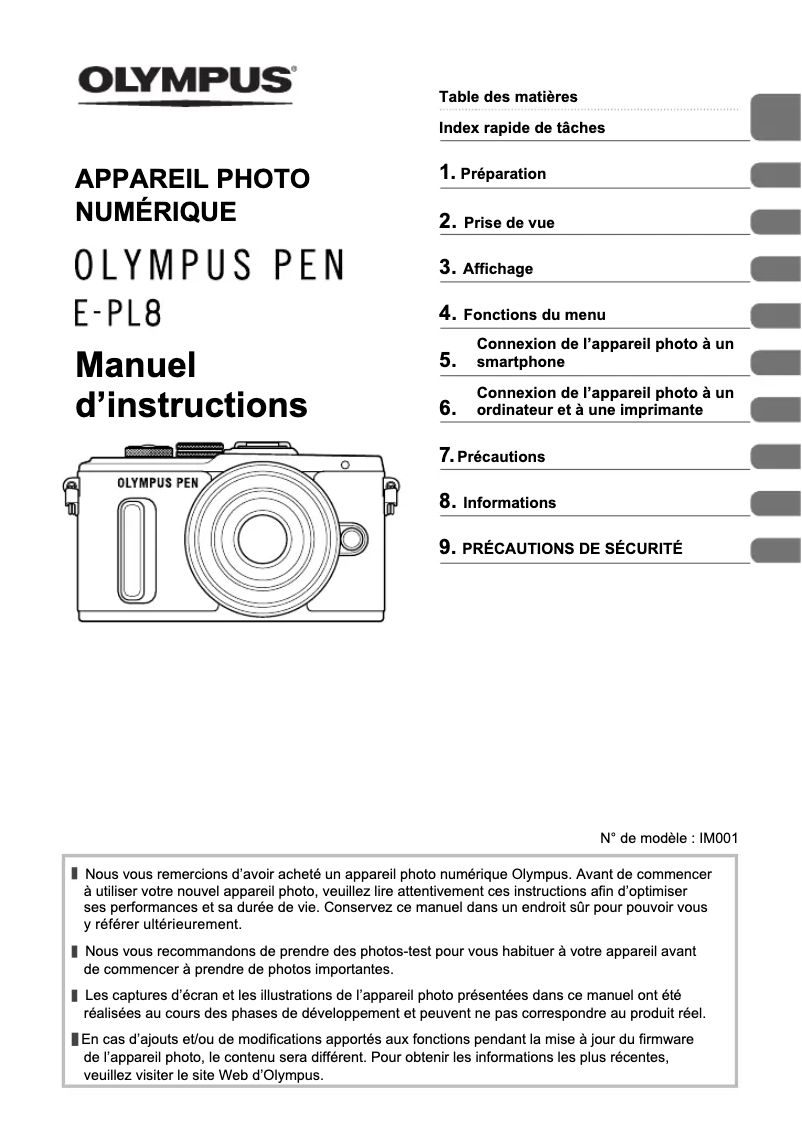 Image de la première page du manuel de l'appareil PEN E-PL8