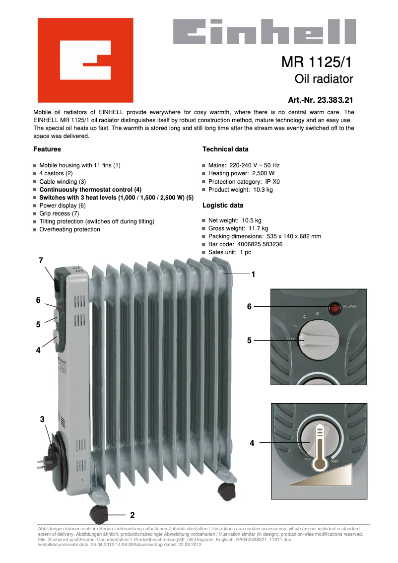 Page 1 de la notice Manuel utilisateur Einhell MR 1125/1
