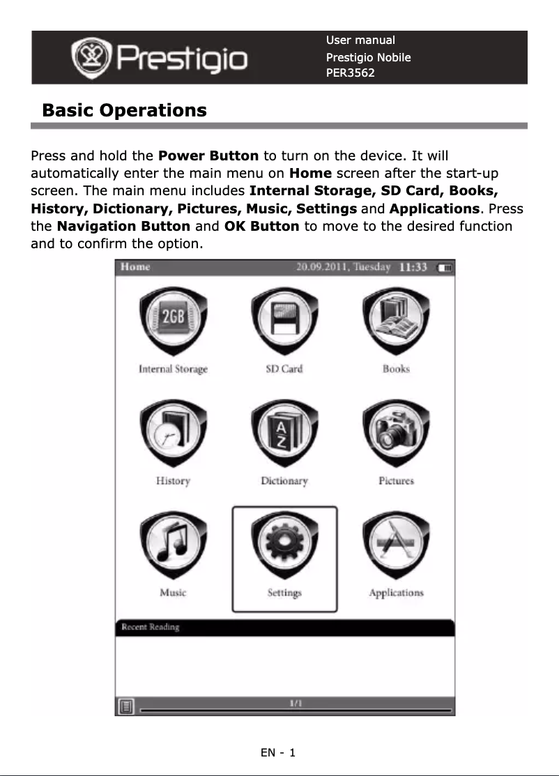 Page n°1 - Manuel utilisateur Prestigio Nobile PER3562