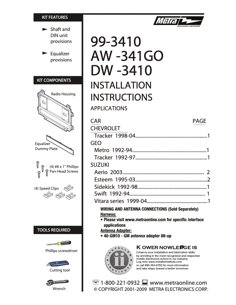 Page n°1 - Manuel utilisateur Metra 99-3410