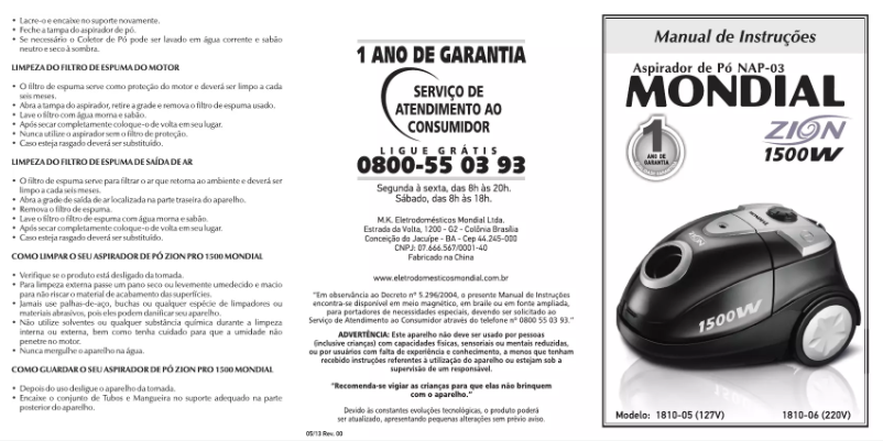 Page n°1 - Manuel utilisateur Mondial Zion NAP-03