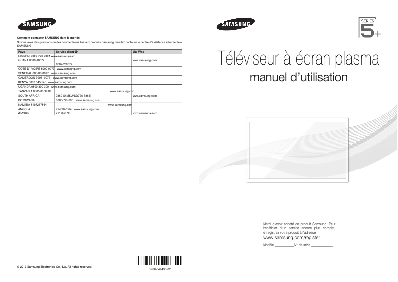 Page n°1 - Manuel utilisateur Samsung PS60F5500