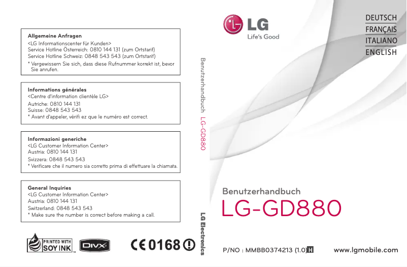Page 1 de la notice Manuel utilisateur LG GD880