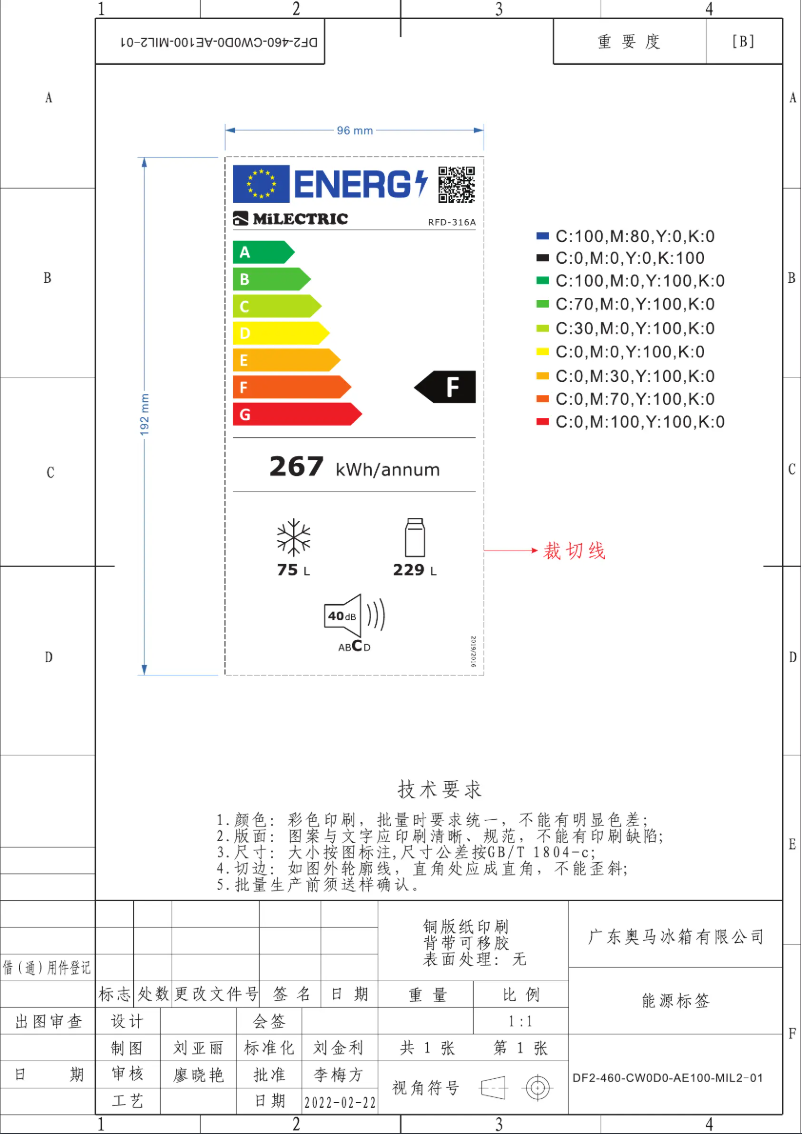 Page 1 de la notice Label énergétique Milectric RFD-316A