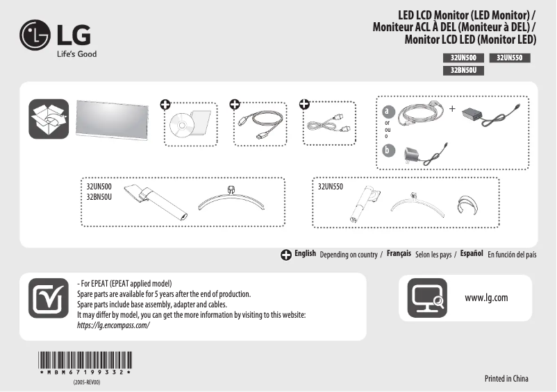 Page n°1 - Guide de démarrage rapide LG 32UN550