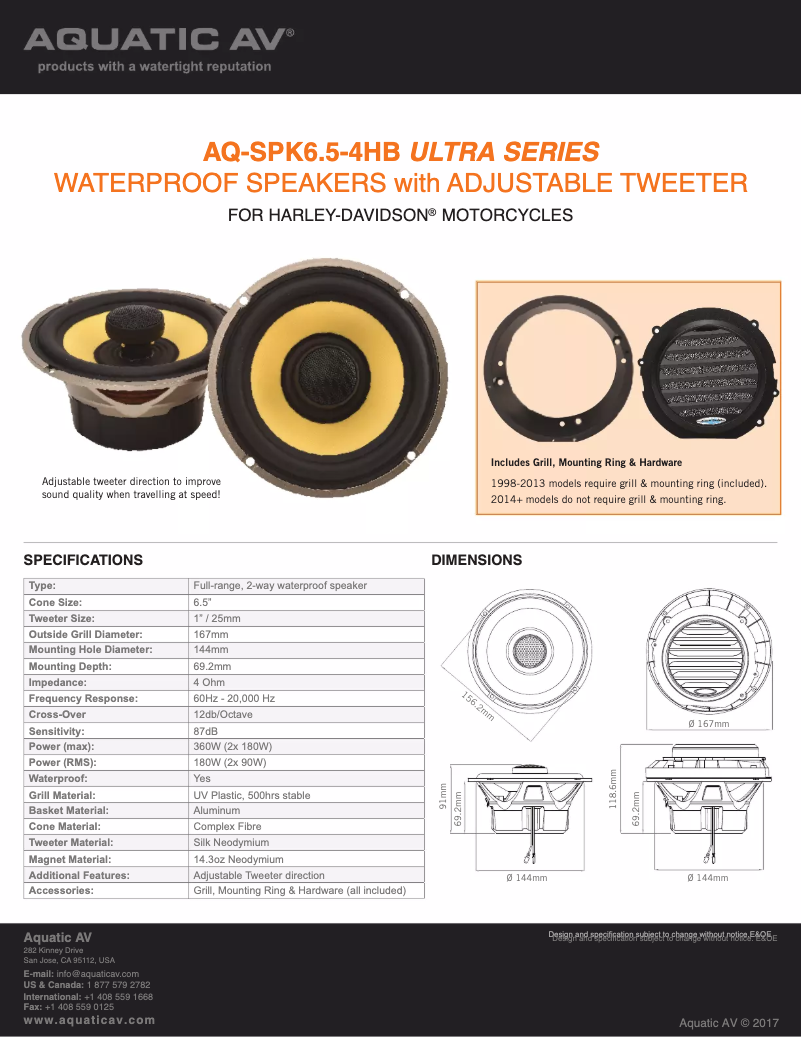 Page 1 de la notice Manuel utilisateur Aquatic AV AQ-SPK6.5-4HB