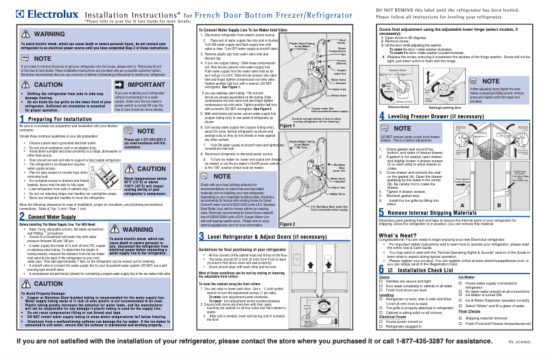 Page 1 de la notice Guide d'installation Electrolux EW23BC71IW