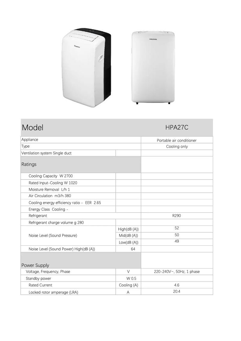 Image de la première page du manuel de l'appareil HPA27C