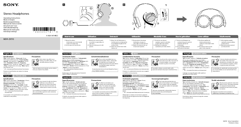Page 1 de la notice Manuel utilisateur Sony MDR-ZX110