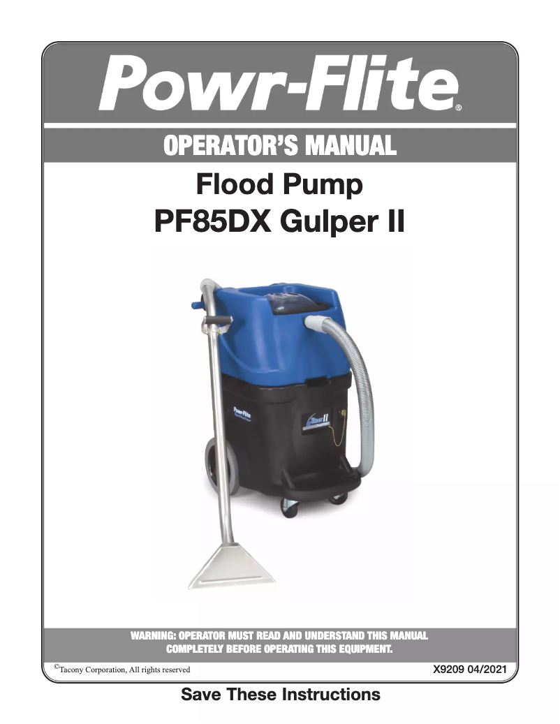 Image de la première page du manuel de l'appareil Gulper II PF85DX