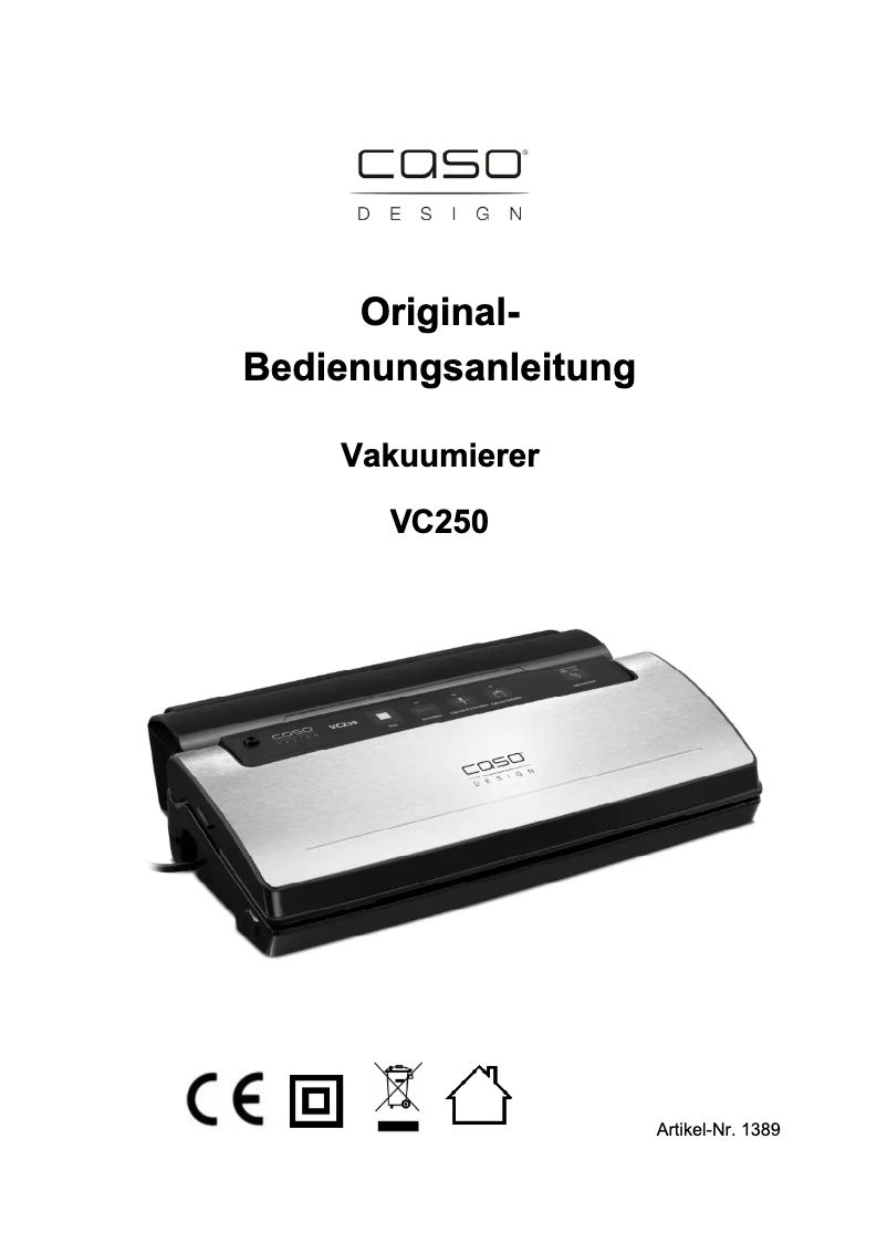 Page n°1 - Manuel utilisateur Caso VC250