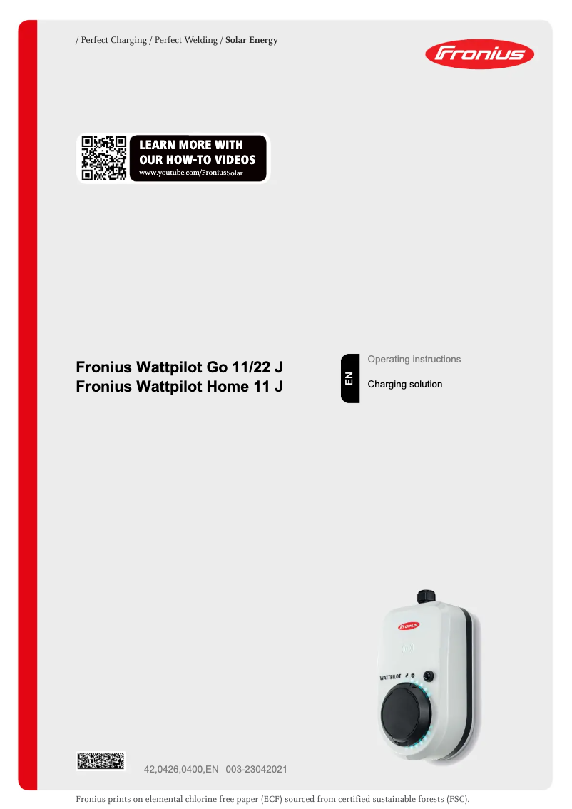 Page 1 de la notice Manuel utilisateur Fronius Wattpilot Go 22 J