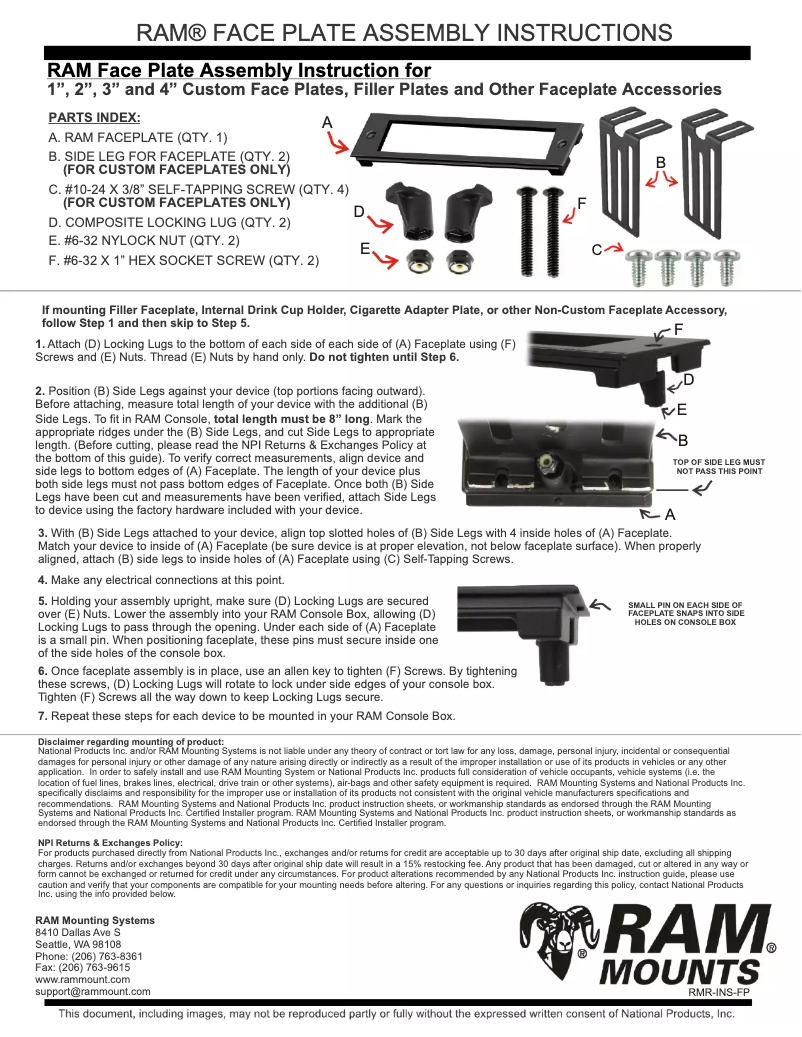 Page n°1 - Manuel utilisateur RAM Mount RAM-FP-CUP2