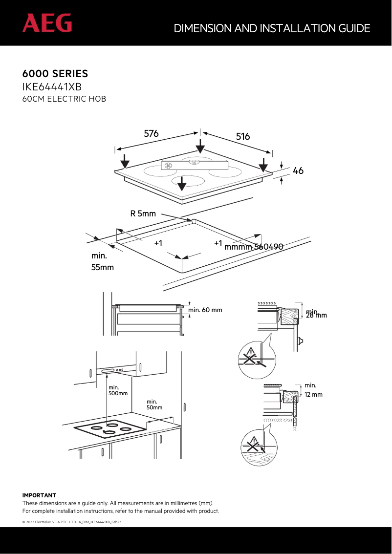 Page 1 de la notice Dessin technique AEG IKE64441XB