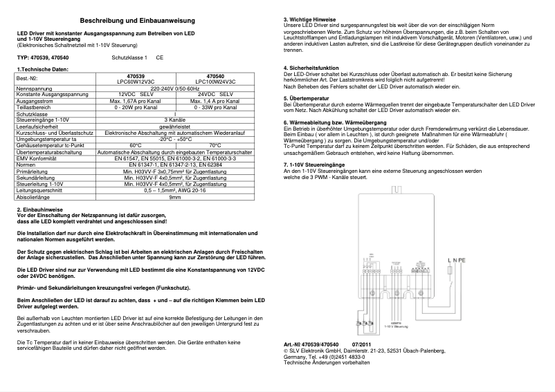 Page 1 de la notice Manuel utilisateur SLV 470540