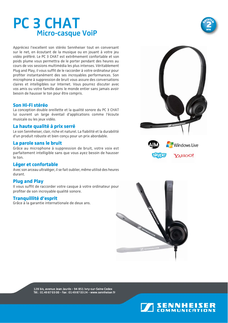 Página 1 del manual Ficha técnica Sennheiser PC 3 Chat