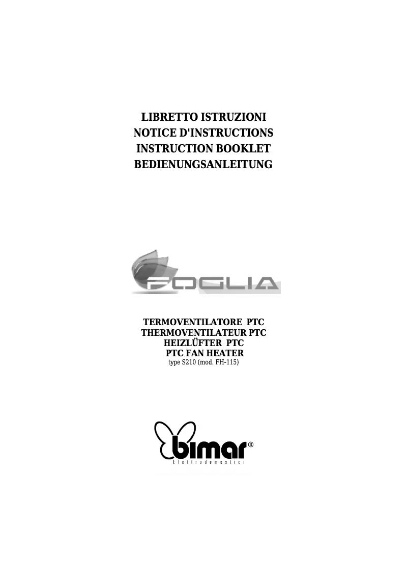 Page n°1 - Manuel utilisateur Bimar S210.EU
