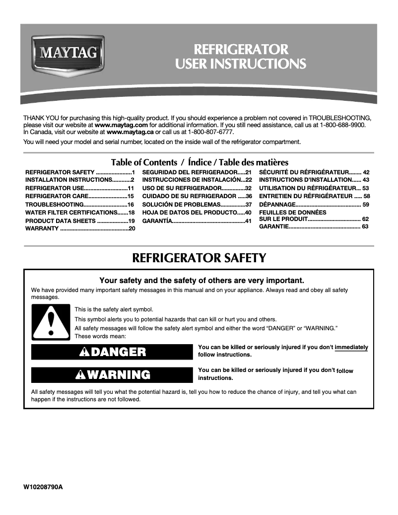 Page 1 de la notice Manuel utilisateur Maytag MBF1958XES