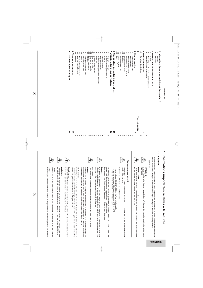 Image de la première page du manuel de l'appareil Axium HD-L27