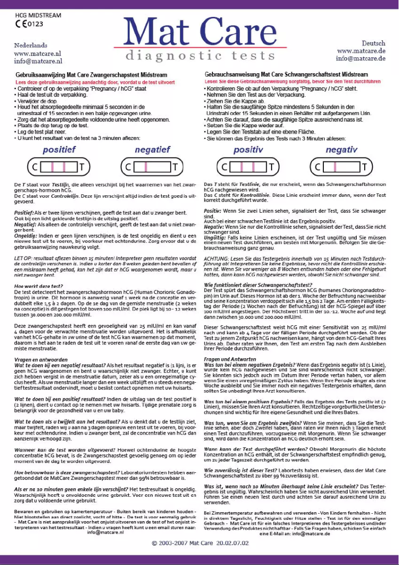 Page 1 de la notice Manuel utilisateur Mat Care Midstream