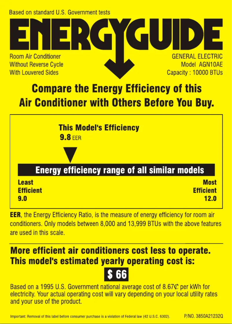 Page n°1 - Label énergétique GE AGN10AE