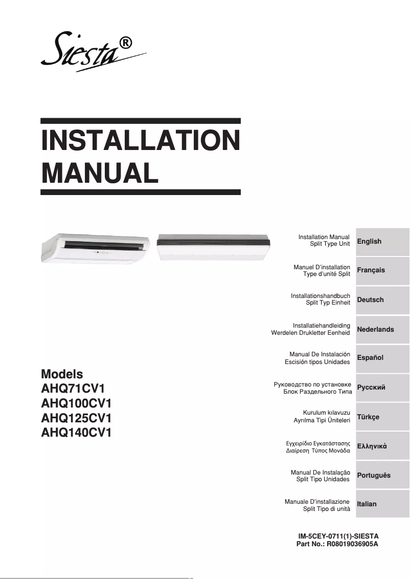 Image de la première page du manuel de l'appareil AHQ71CV1