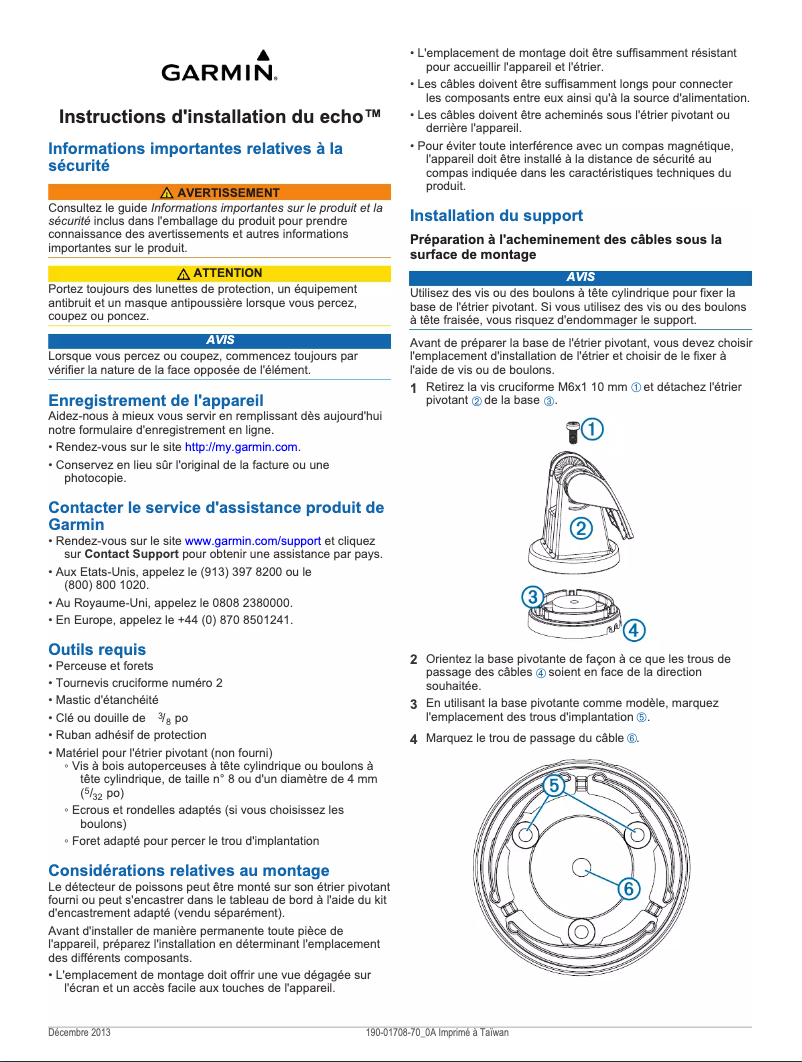 Page 1 de la notice Guide d'installation Garmin Echo 501c
