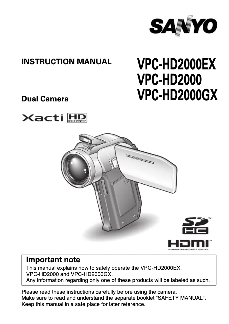 Image de la première page du manuel de l'appareil Xacti VPC-HD2000EX