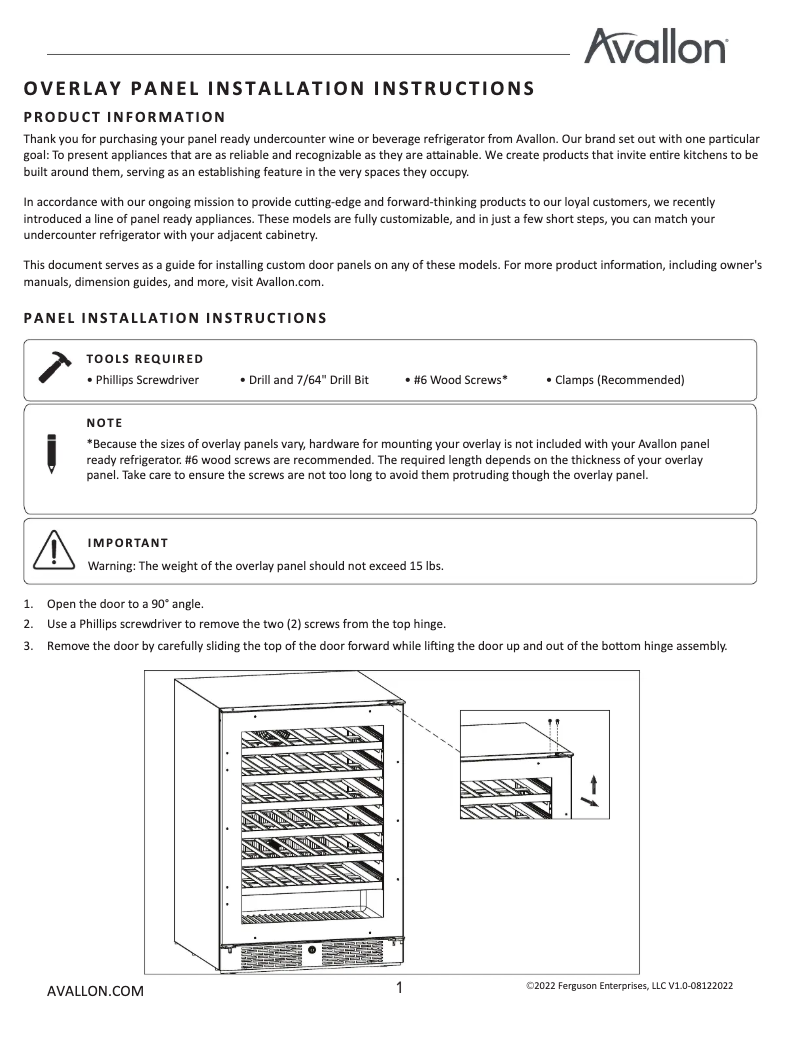 Page 1 de la notice Guide d'installation Avallon AWC242DZRH