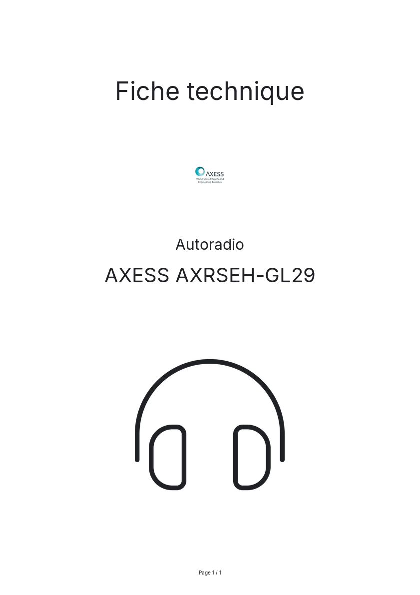 Page n°1 - Fiche technique AXESS AXRSEH-GL29