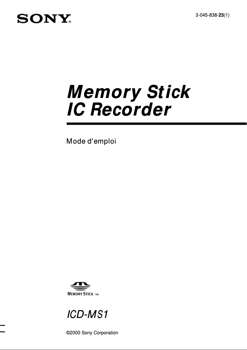 Page 1 de la notice Manuel utilisateur Sony ICD-MS1