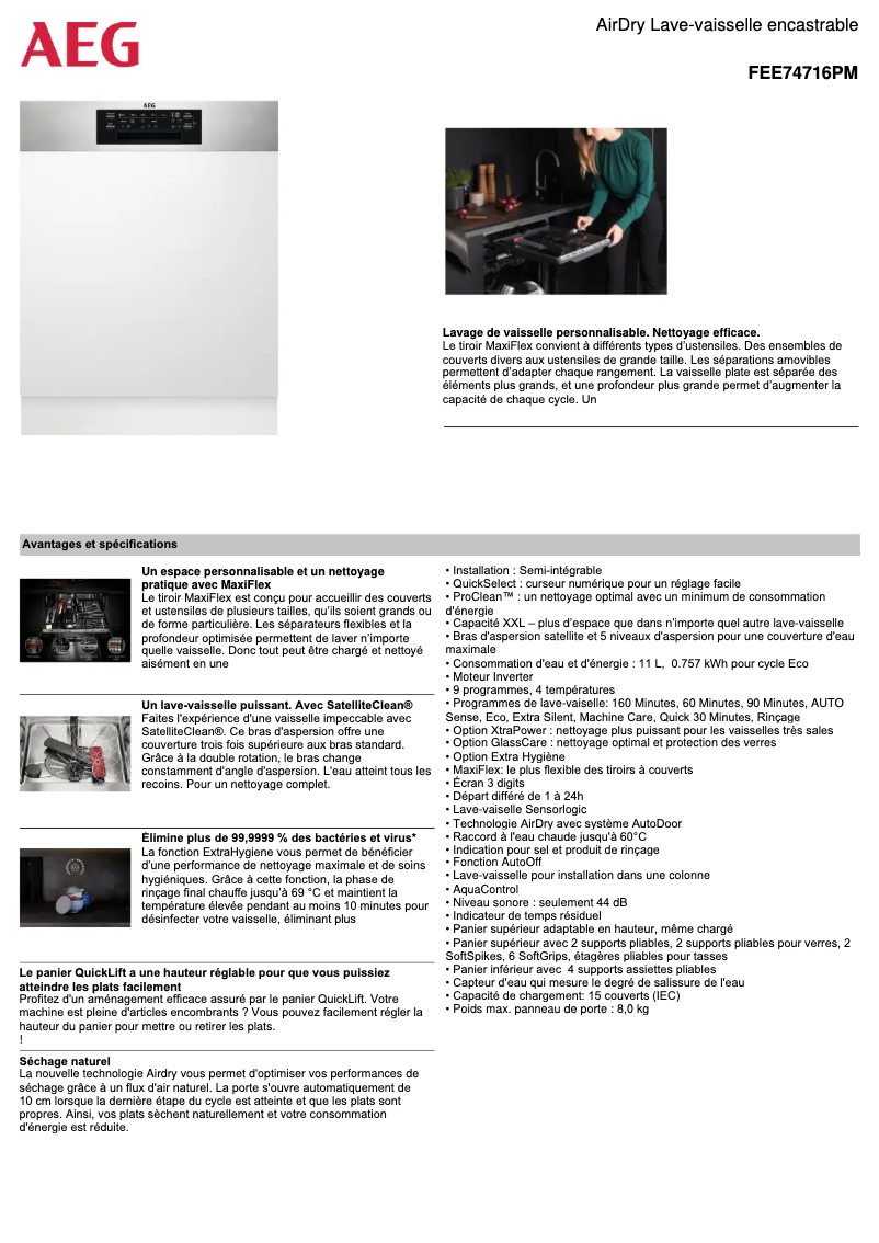 Página 1 del manual Ficha técnica AEG FEE74716PM