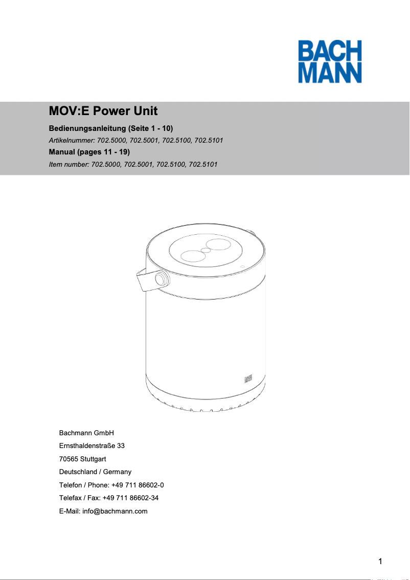 Page n°1 - Manuel utilisateur Bachmann MOV:E