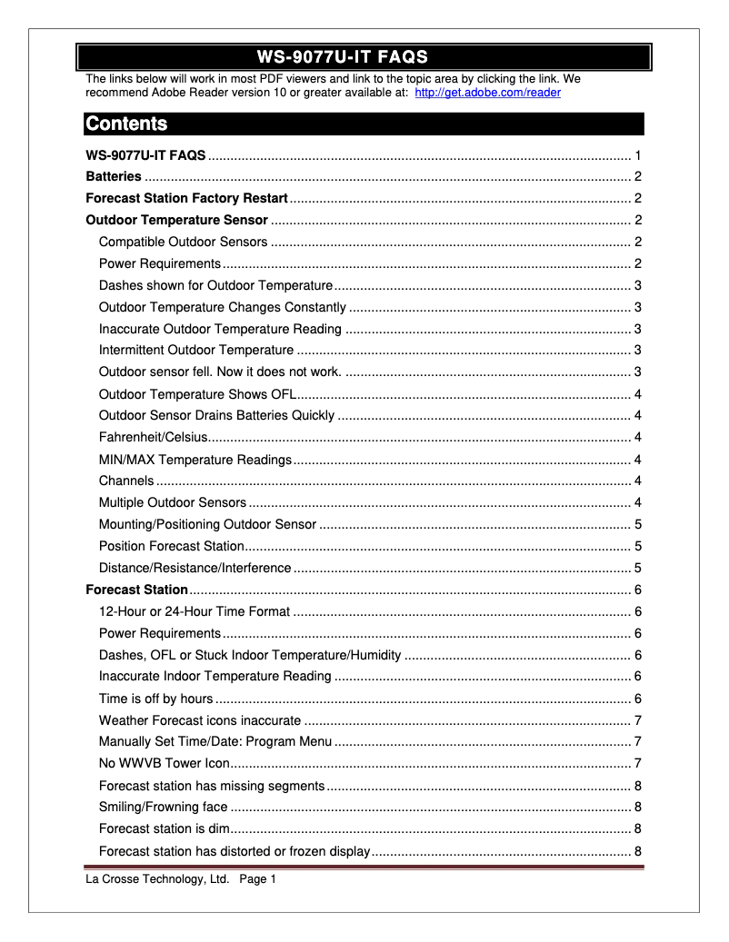 Page n°1 - FAQ La Crosse Technology WS-9077U-IT