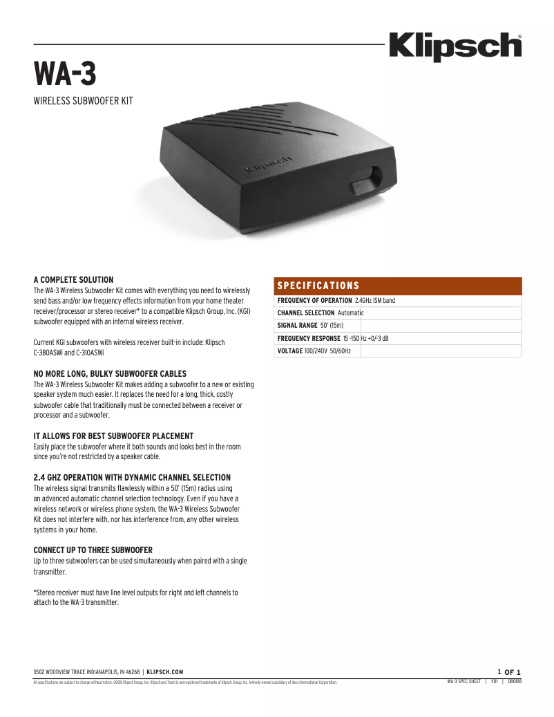 Image de la première page du manuel de l'appareil WA-3