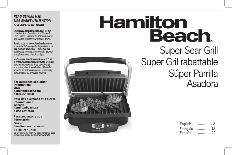 Page 1 de la notice Manuel utilisateur Hamilton Beach 25331