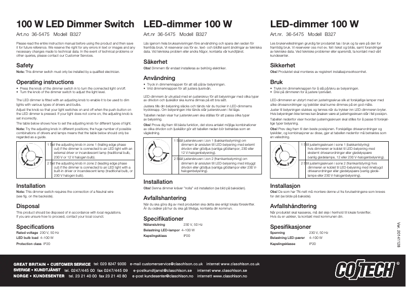 Page n°1 - Manuel utilisateur Cotech B327