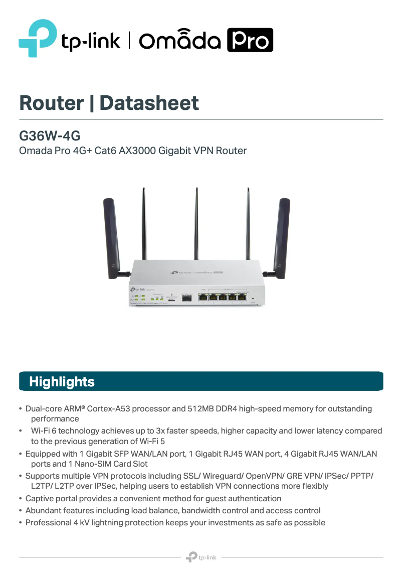 Página 1 del manual Ficha técnica TP-Link Omada Pro G36W-4G