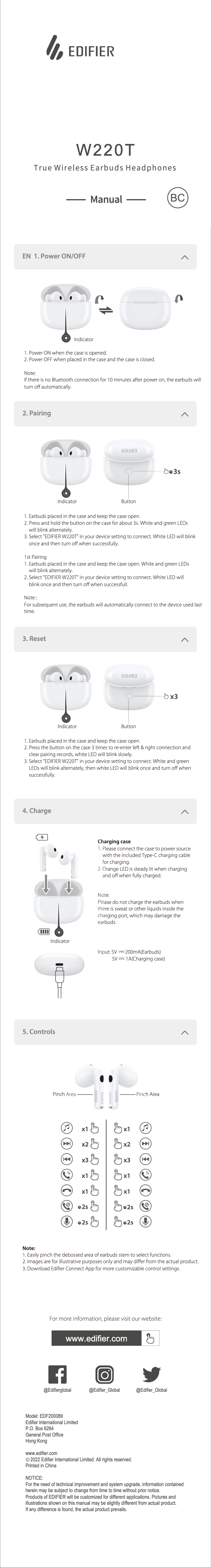Page 1 de la notice Manuel utilisateur Edifier W220T